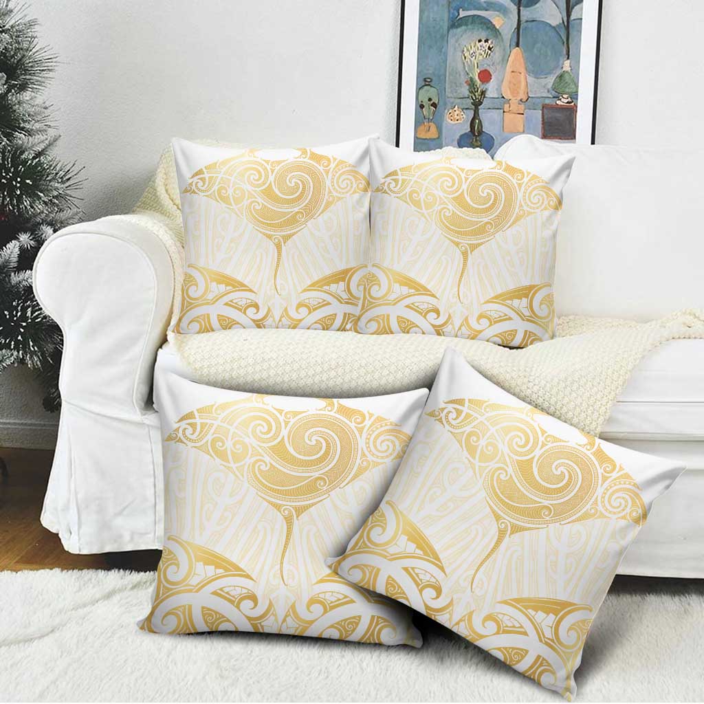 Gold White New Zealand Manta Ray Pillow Cover Aotearoa Maori Haehae - Polynesian Pride