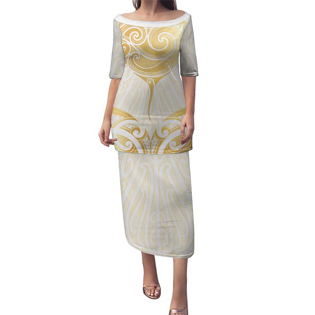 Gold White New Zealand Manta Ray Puletasi Aotearoa Maori Haehae - Polynesian Pride