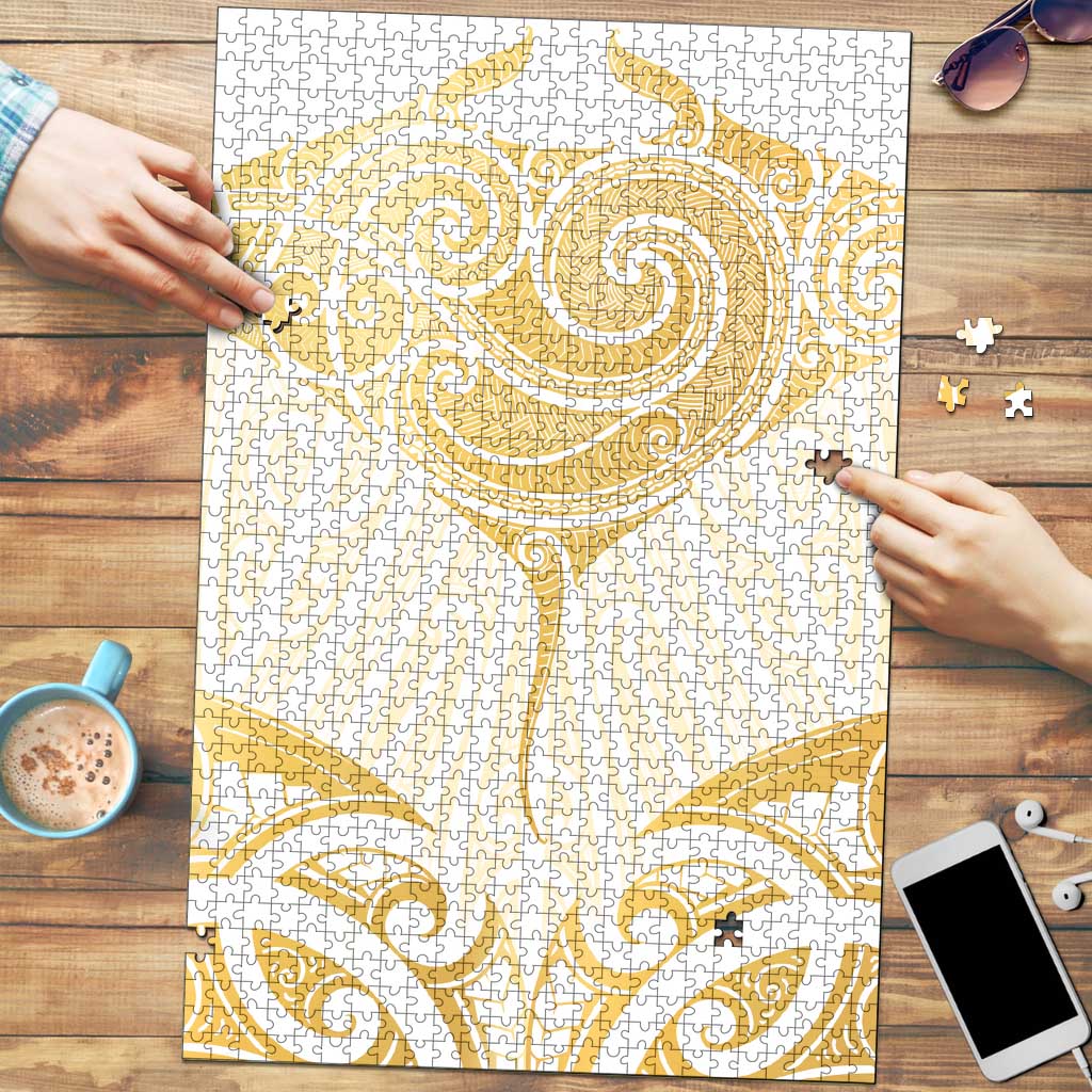 Gold White New Zealand Manta Ray Puzzle Aotearoa Maori Haehae LT14 White - Polynesian Pride