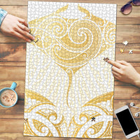 Gold White New Zealand Manta Ray Puzzle Aotearoa Maori Haehae LT14 White - Polynesian Pride