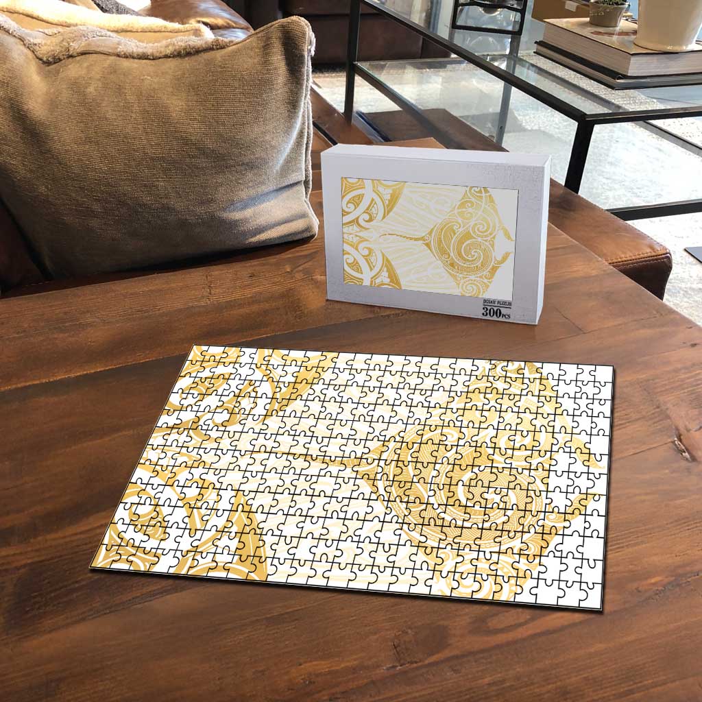 Gold White New Zealand Manta Ray Puzzle Aotearoa Maori Haehae LT14 - Polynesian Pride