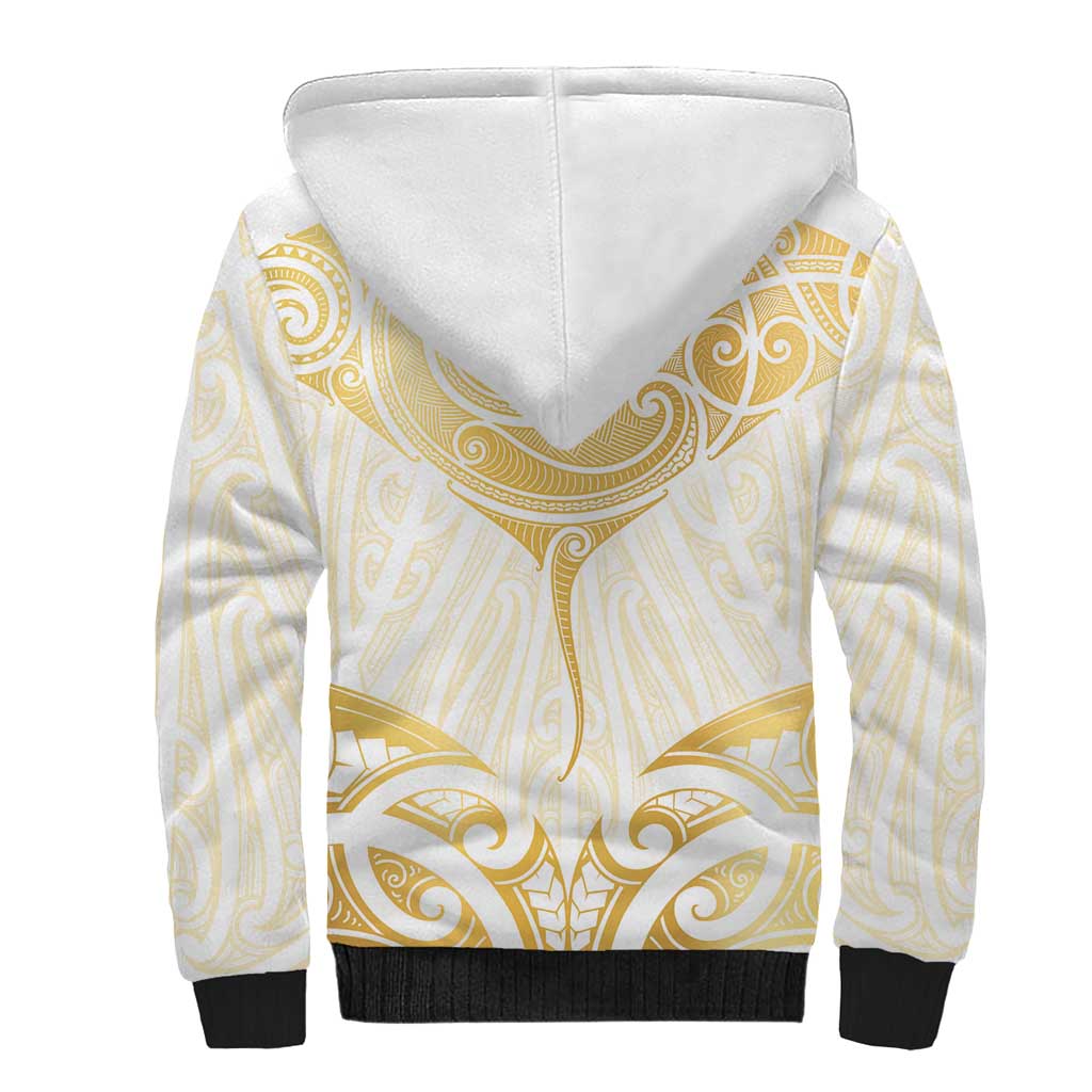 Gold White New Zealand Manta Ray Sherpa Hoodie Aotearoa Maori Haehae LT14 - Polynesian Pride