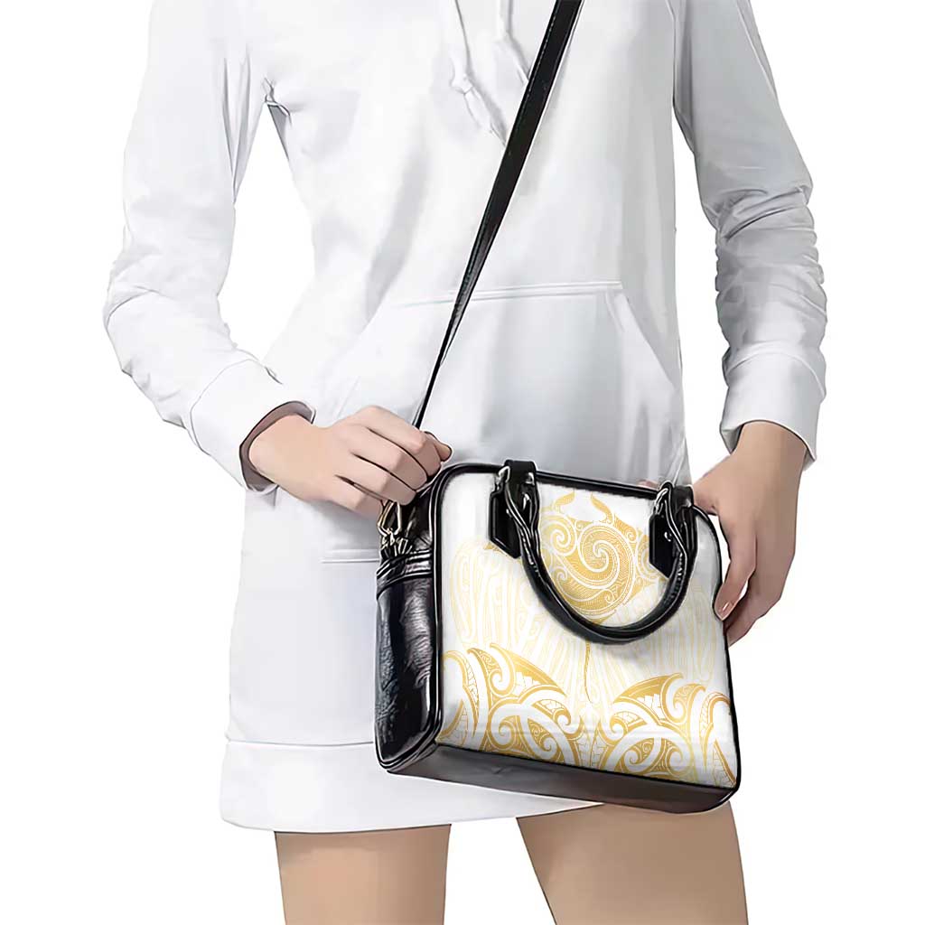 Gold White New Zealand Manta Ray Shoulder Handbag Aotearoa Maori Haehae - Polynesian Pride