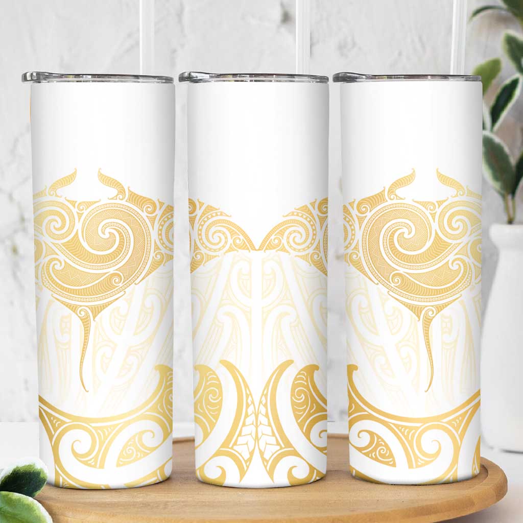 Gold White New Zealand Manta Ray Skinny Tumbler Aotearoa Maori Haehae - Polynesian Pride