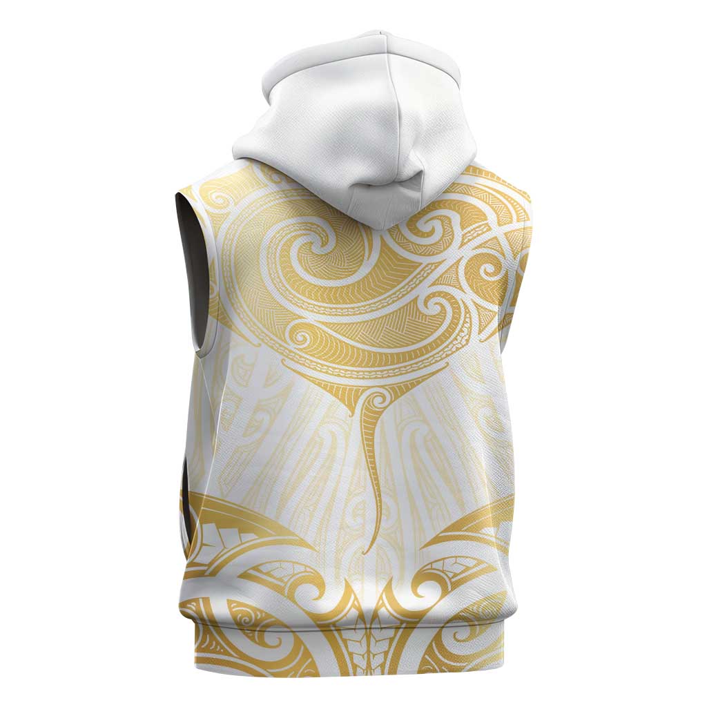 Gold White New Zealand Manta Ray Sleeveless Zip Hoodie Aotearoa Maori Haehae - Polynesian Pride