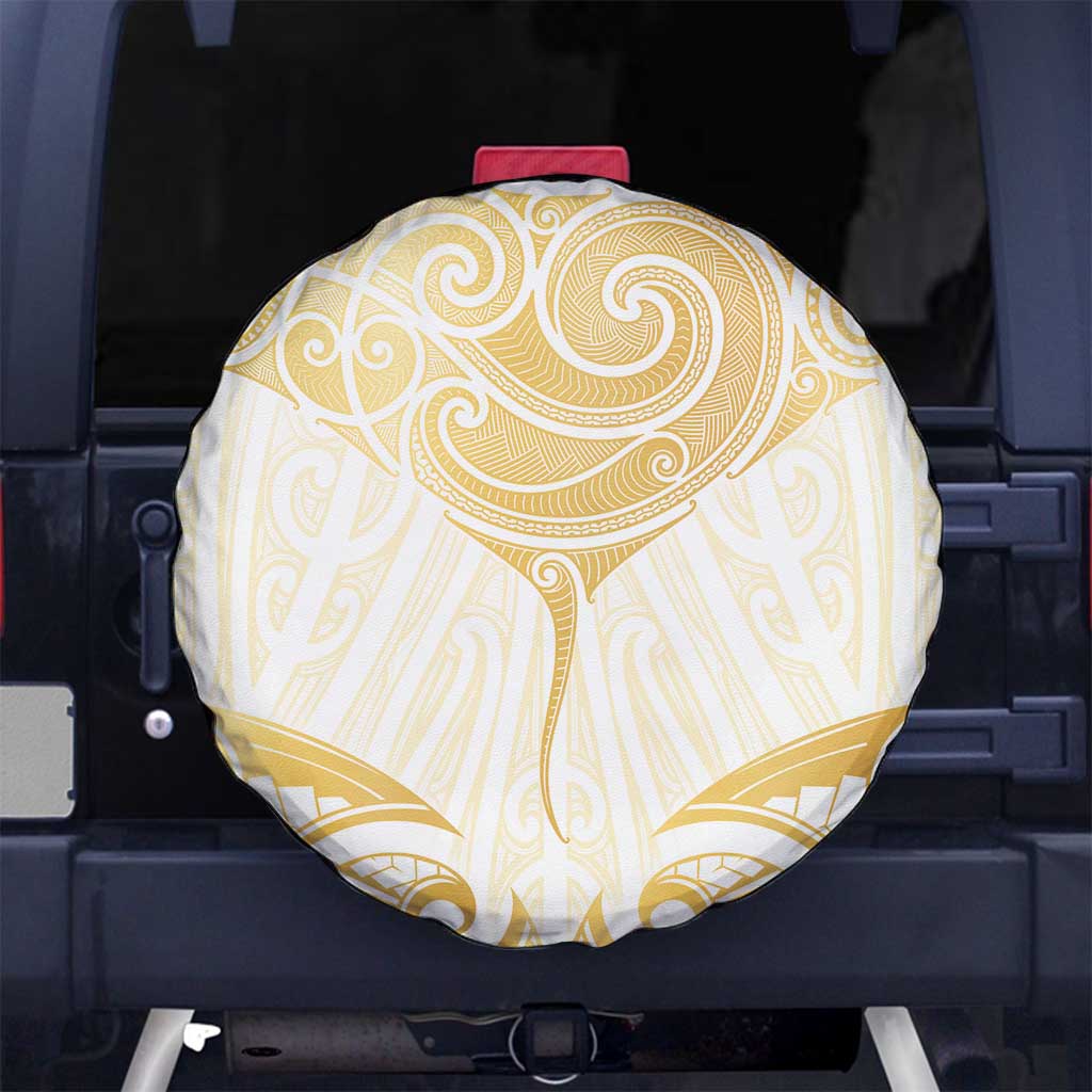 Gold White New Zealand Manta Ray Spare Tire Cover Aotearoa Maori Haehae - Polynesian Pride