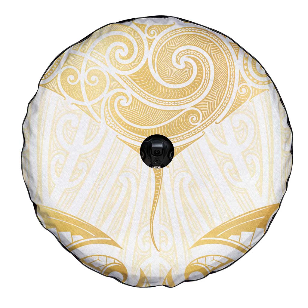 Gold White New Zealand Manta Ray Spare Tire Cover Aotearoa Maori Haehae - Polynesian Pride
