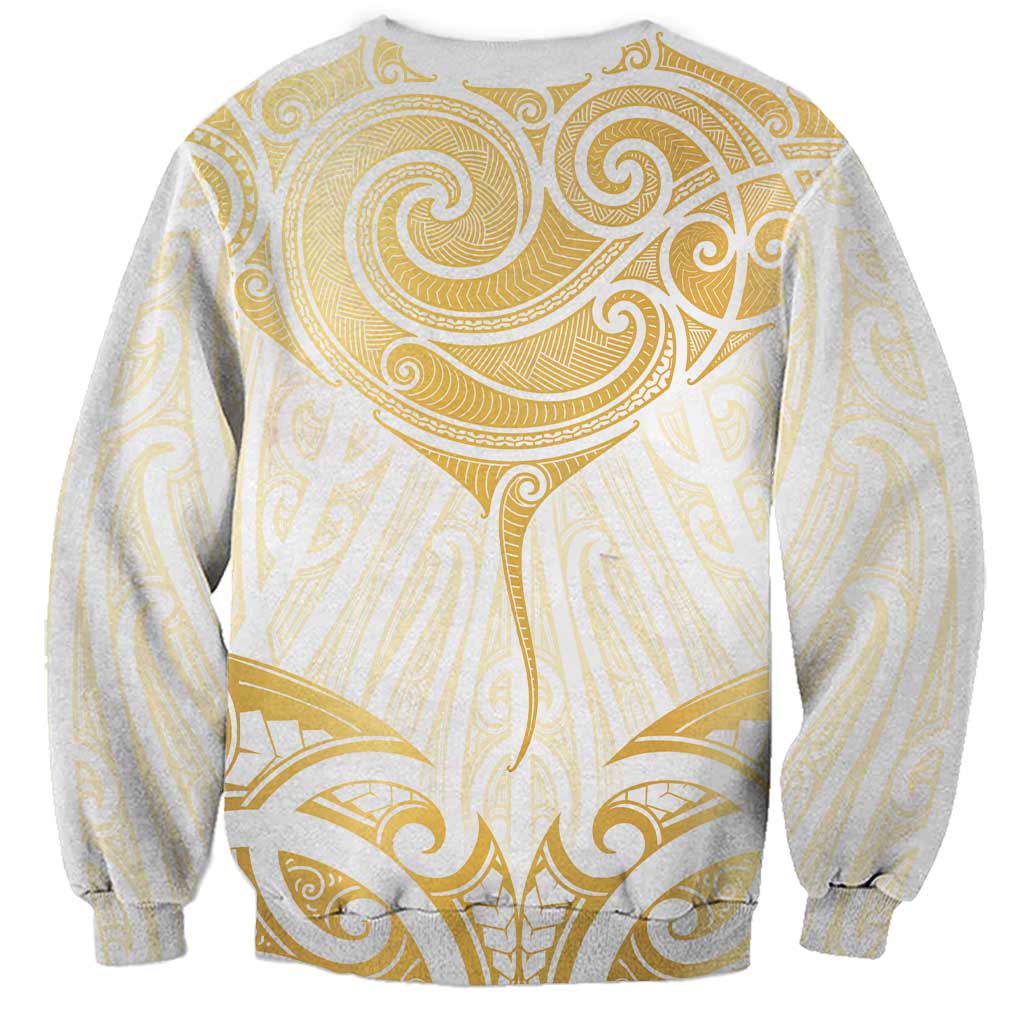 Gold White New Zealand Manta Ray Sweatshirt Aotearoa Maori Haehae LT14 - Polynesian Pride