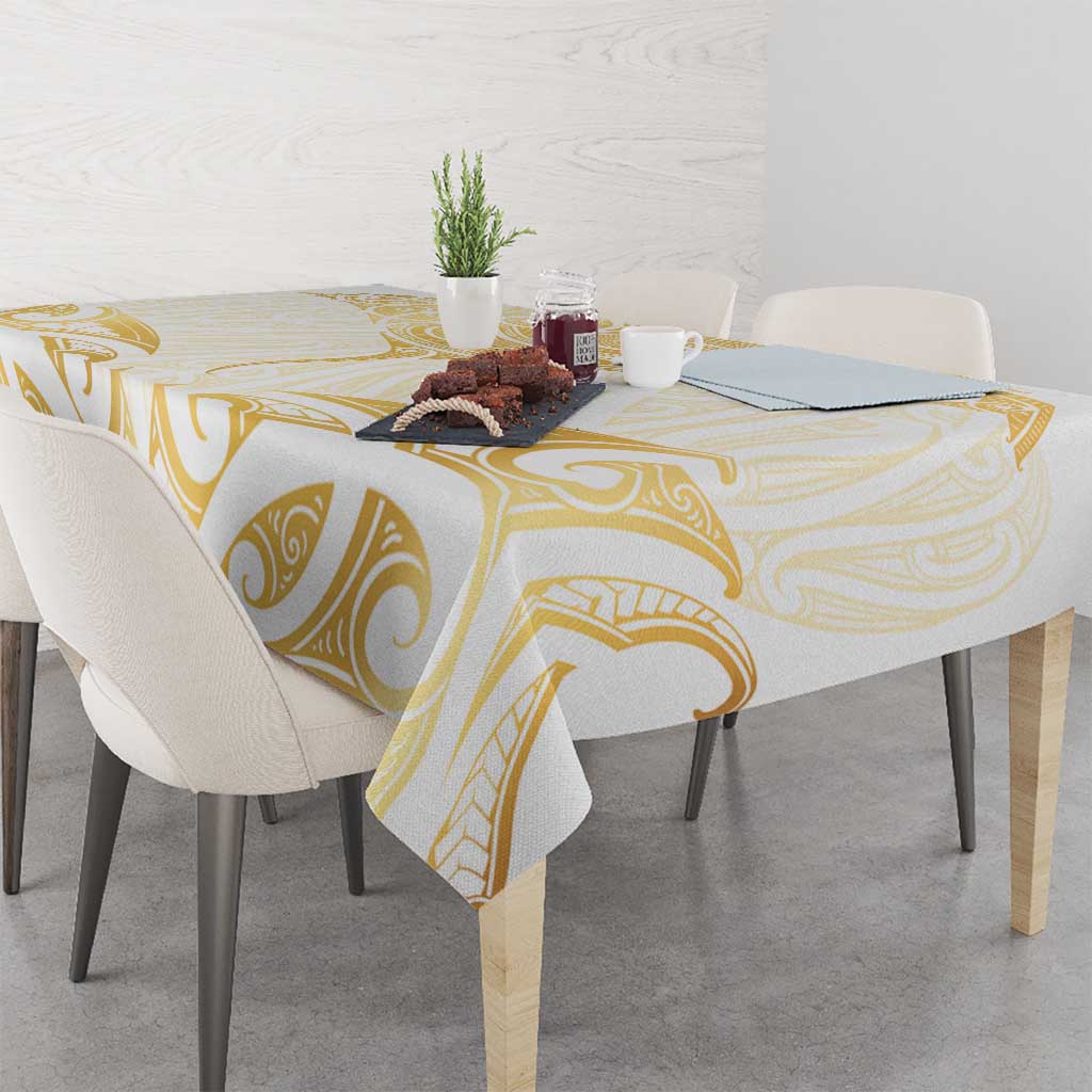 Gold White New Zealand Manta Ray Tablecloth Aotearoa Maori Haehae - Polynesian Pride