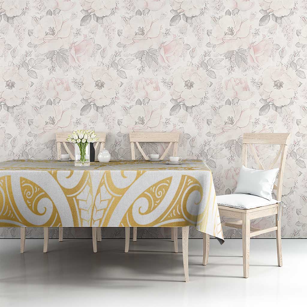 Gold White New Zealand Manta Ray Tablecloth Aotearoa Maori Haehae - Polynesian Pride