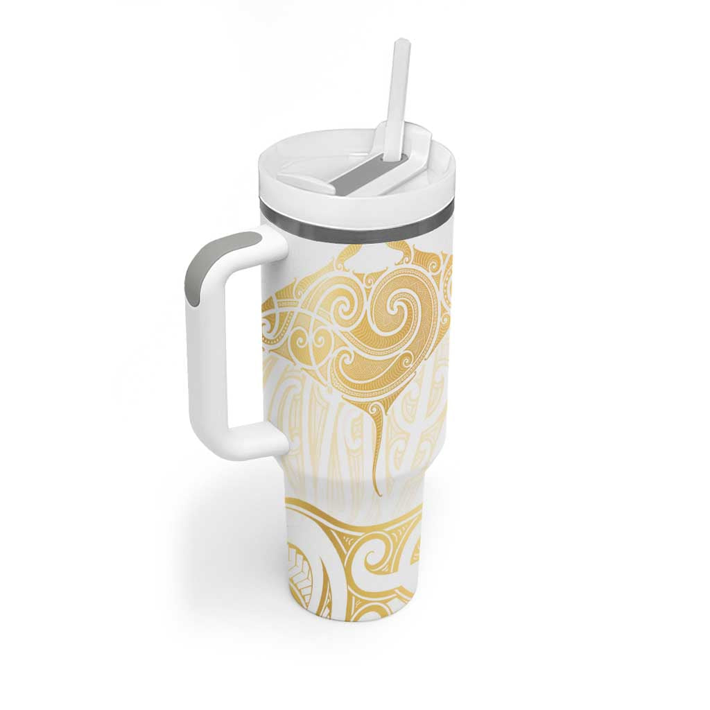 Gold White New Zealand Manta Ray Tumbler With Handle Aotearoa Maori Haehae LT14 - Polynesian Pride