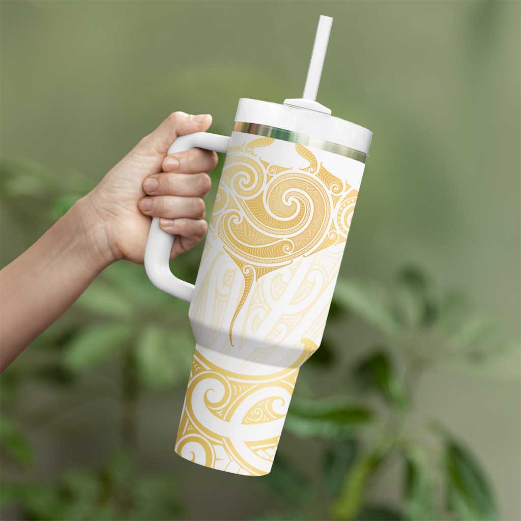 Gold White New Zealand Manta Ray Tumbler With Handle Aotearoa Maori Haehae LT14 - Polynesian Pride