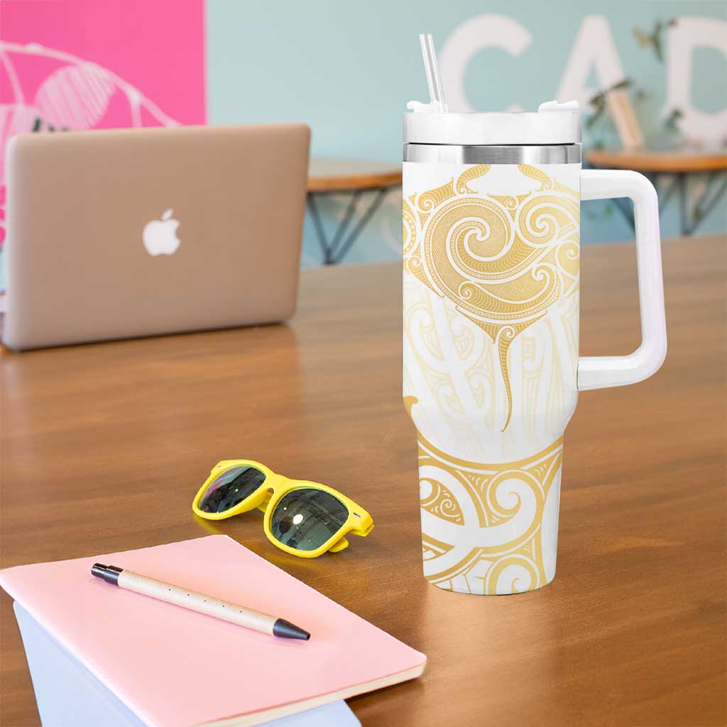 Gold White New Zealand Manta Ray Tumbler With Handle Aotearoa Maori Haehae LT14 - Polynesian Pride