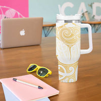 Gold White New Zealand Manta Ray Tumbler With Handle Aotearoa Maori Haehae LT14 - Polynesian Pride