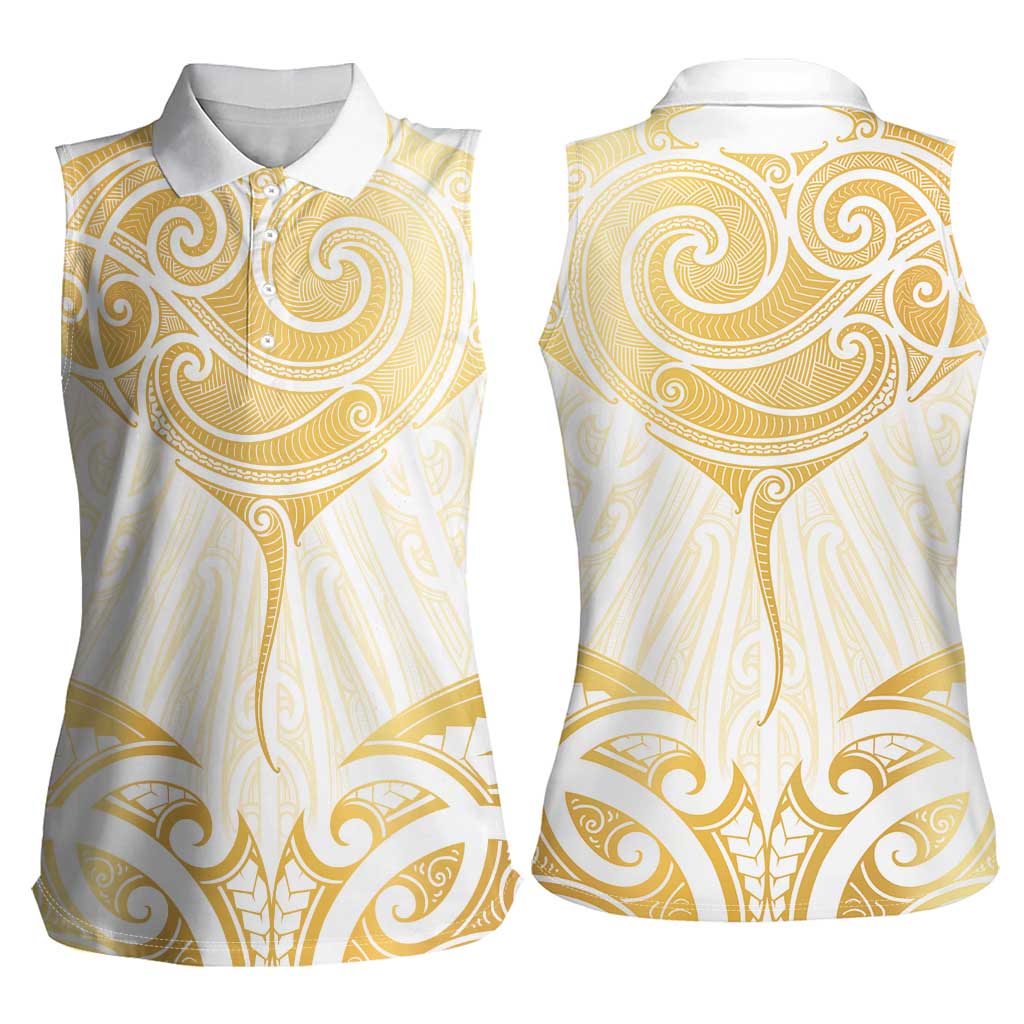 Gold White New Zealand Manta Ray Women Sleeveless Polo Shirt Aotearoa Maori Haehae - Polynesian Pride