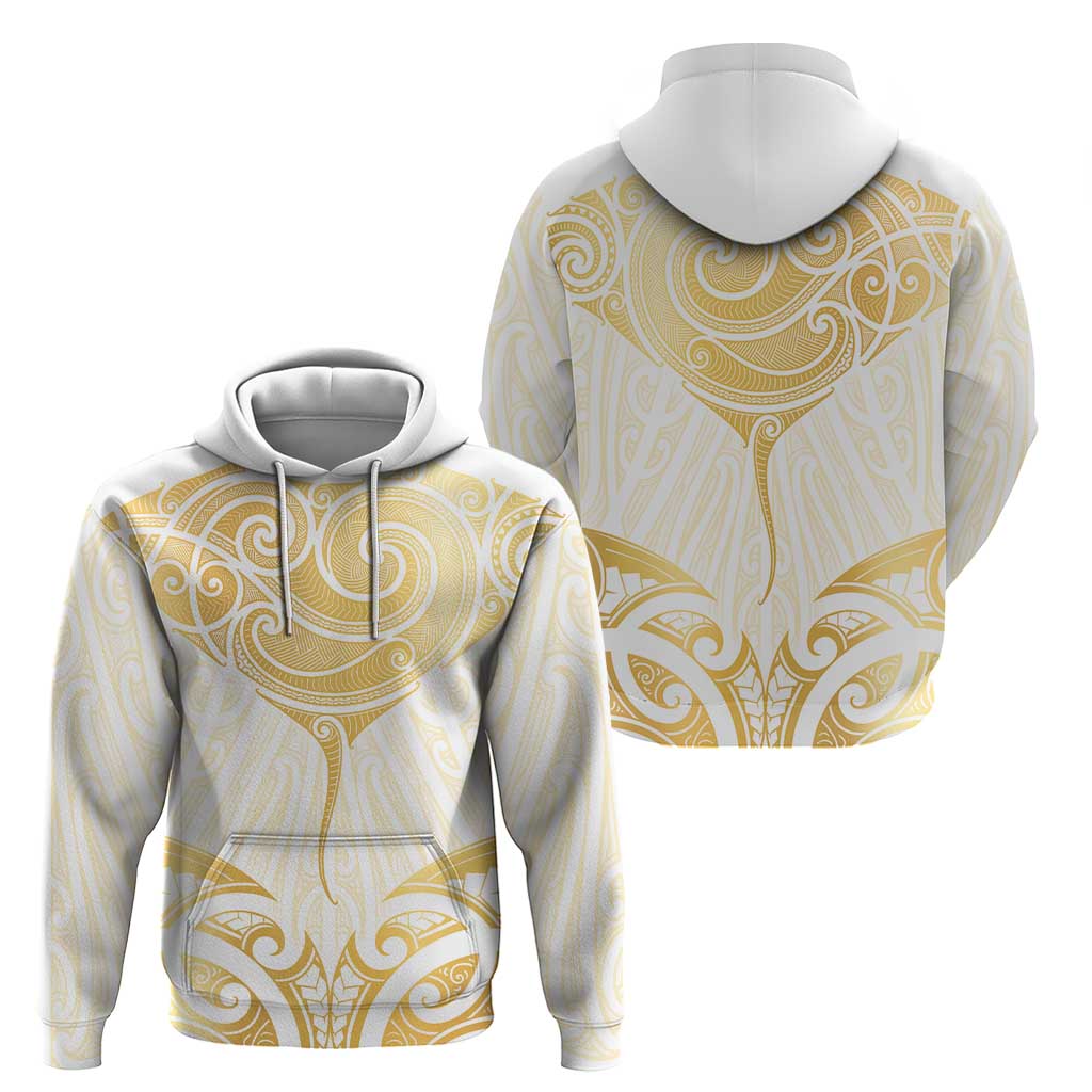 Gold White New Zealand Manta Ray Zip Hoodie Aotearoa Maori Haehae - Polynesian Pride