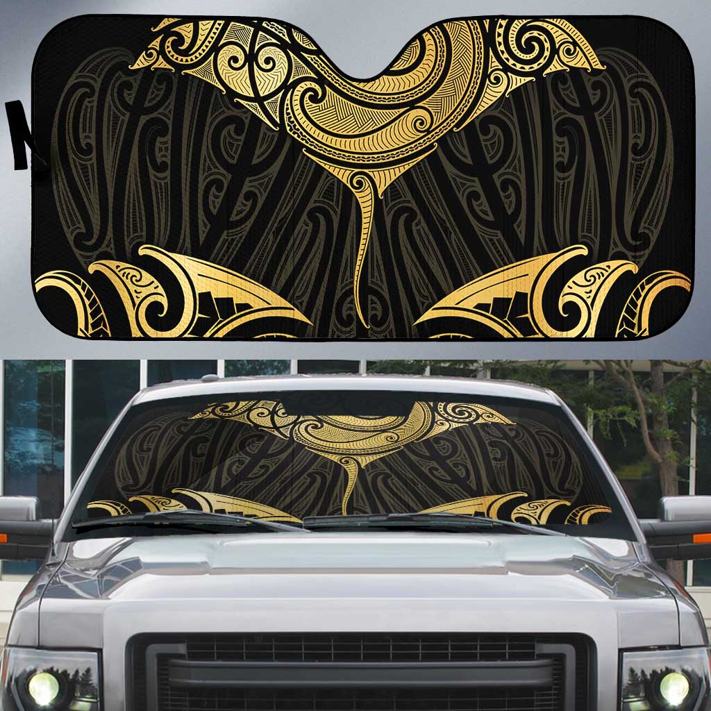 Gold Black New Zealand Manta Ray Auto Sun Shade Aotearoa Maori Haehae - Polynesian Pride