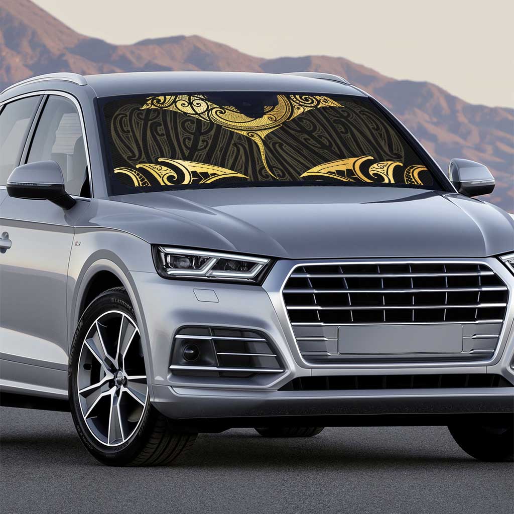 Gold Black New Zealand Manta Ray Auto Sun Shade Aotearoa Maori Haehae - Polynesian Pride