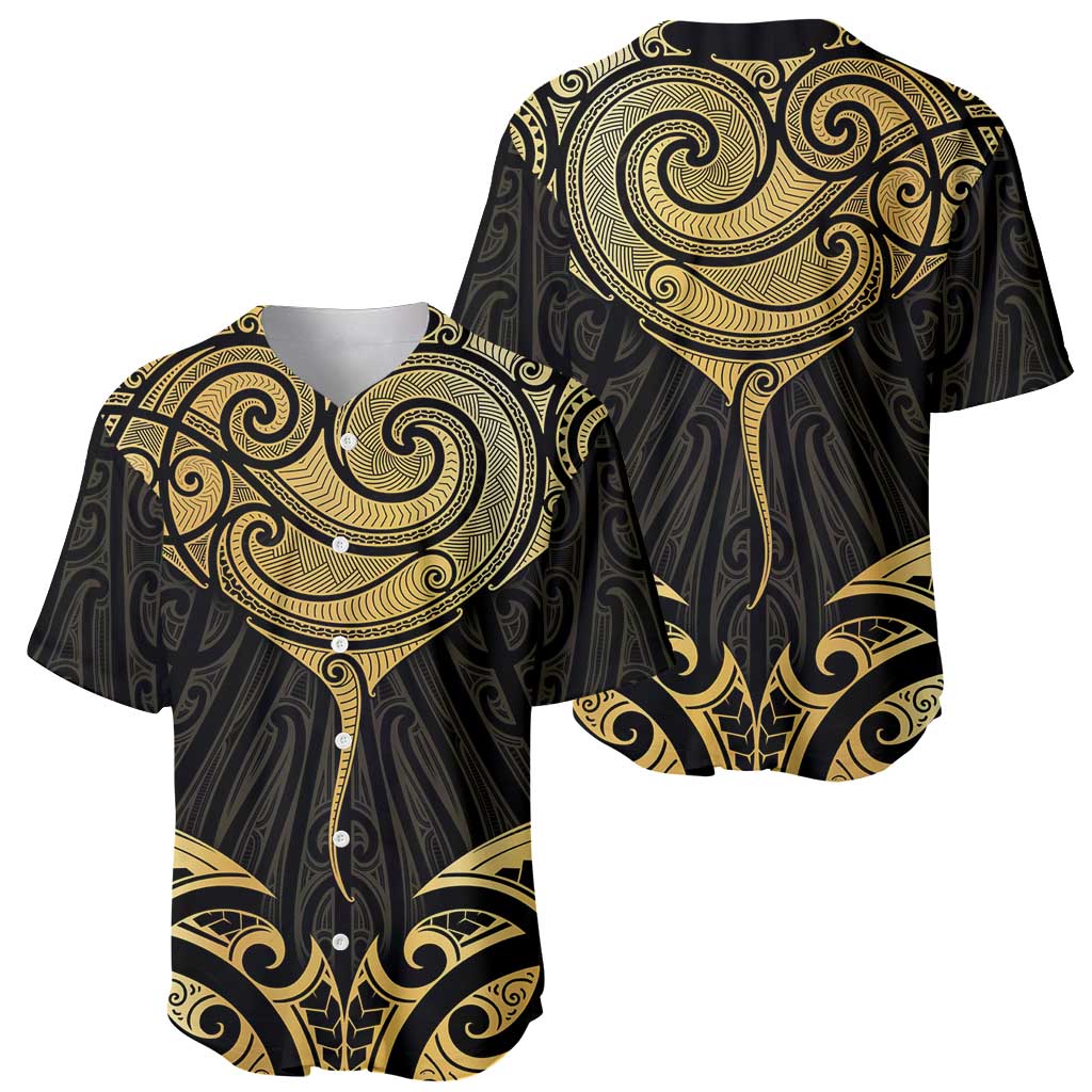 Gold Black New Zealand Manta Ray Baseball Jersey Aotearoa Maori Haehae - Polynesian Pride