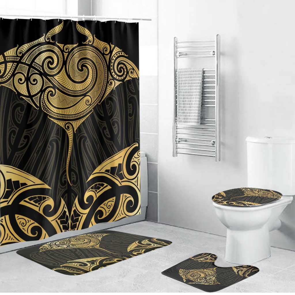 Gold Black New Zealand Manta Ray Bathroom Set Aotearoa Maori Haehae - Polynesian Pride
