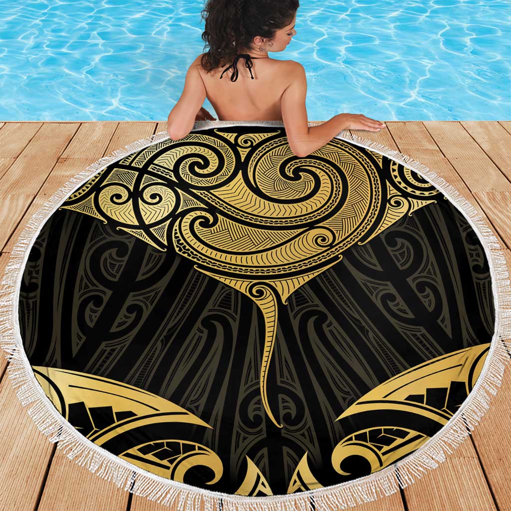 Gold Black New Zealand Manta Ray Beach Blanket Aotearoa Maori Haehae - Polynesian Pride