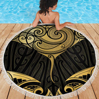 Gold Black New Zealand Manta Ray Beach Blanket Aotearoa Maori Haehae - Polynesian Pride