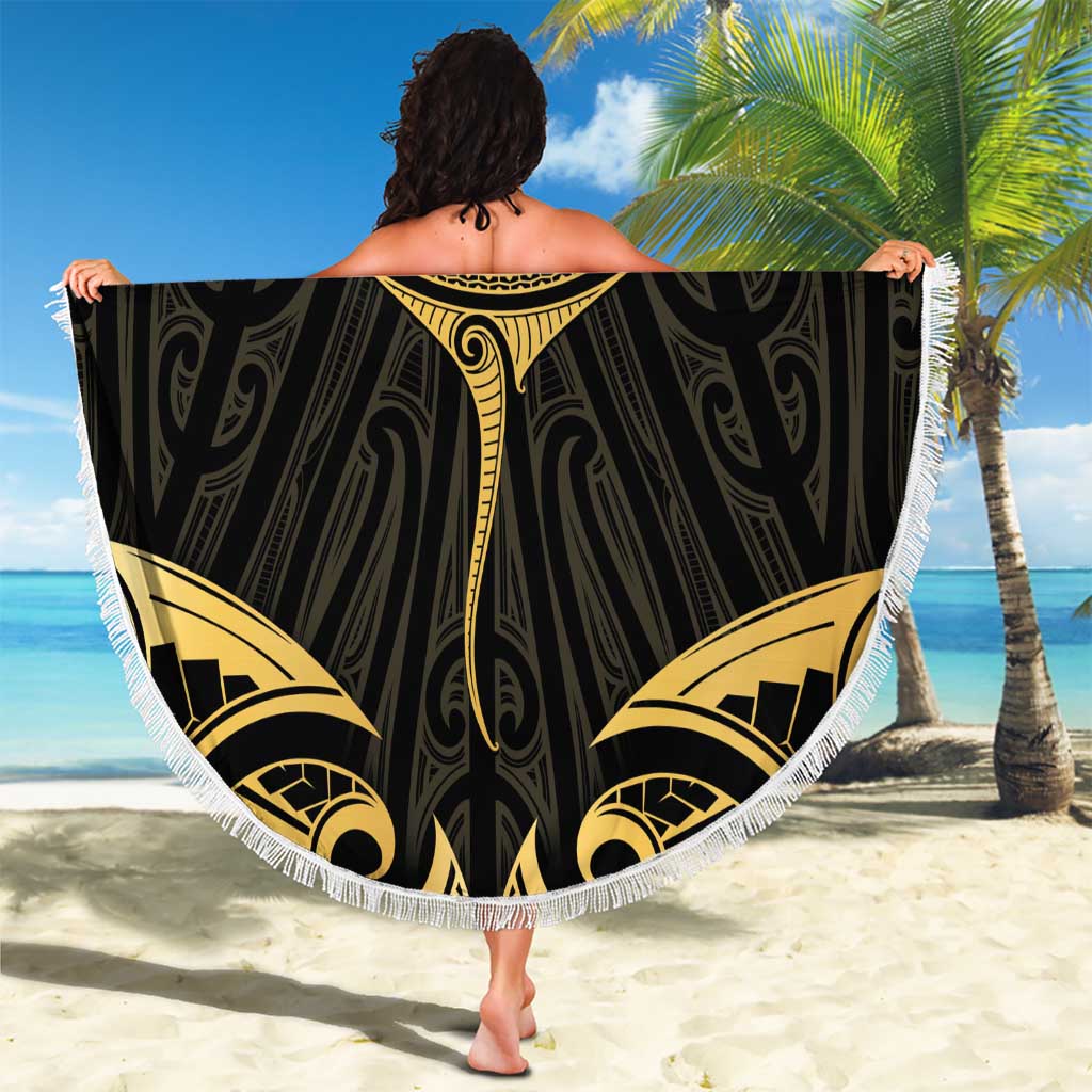 Gold Black New Zealand Manta Ray Beach Blanket Aotearoa Maori Haehae - Polynesian Pride