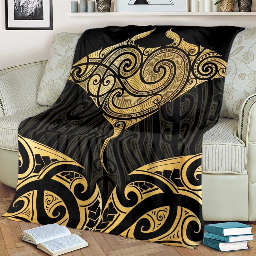 Gold Black New Zealand Manta Ray Blanket Aotearoa Maori Haehae - Polynesian Pride