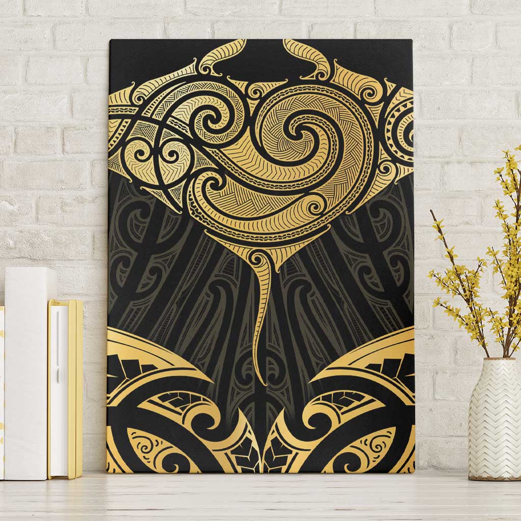 Gold Black New Zealand Manta Ray Canvas Wall Art Aotearoa Maori Haehae - Polynesian Pride