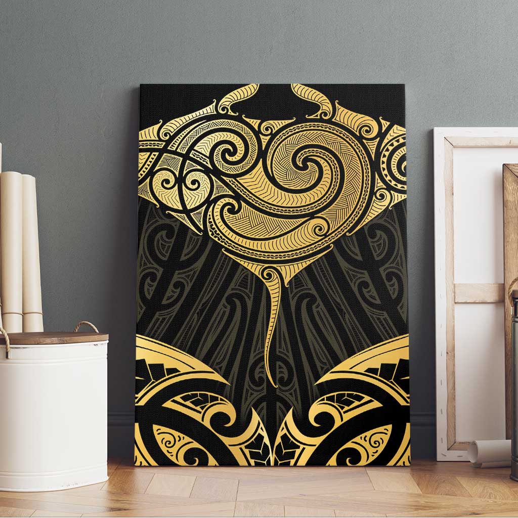 Gold Black New Zealand Manta Ray Canvas Wall Art Aotearoa Maori Haehae - Polynesian Pride