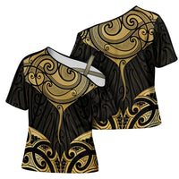 Gold Black New Zealand Manta Ray Cross Shoulder Shirt Aotearoa Maori Haehae LT14 - Polynesian Pride