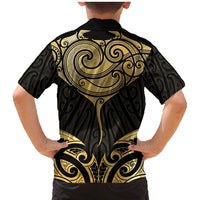 Gold Black New Zealand Manta Ray Family Matching Mermaid Dress and Hawaiian Shirt Aotearoa Maori Haehae - Polynesian Pride