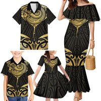 Gold Black New Zealand Manta Ray Family Matching Mermaid Dress and Hawaiian Shirt Aotearoa Maori Haehae - Polynesian Pride