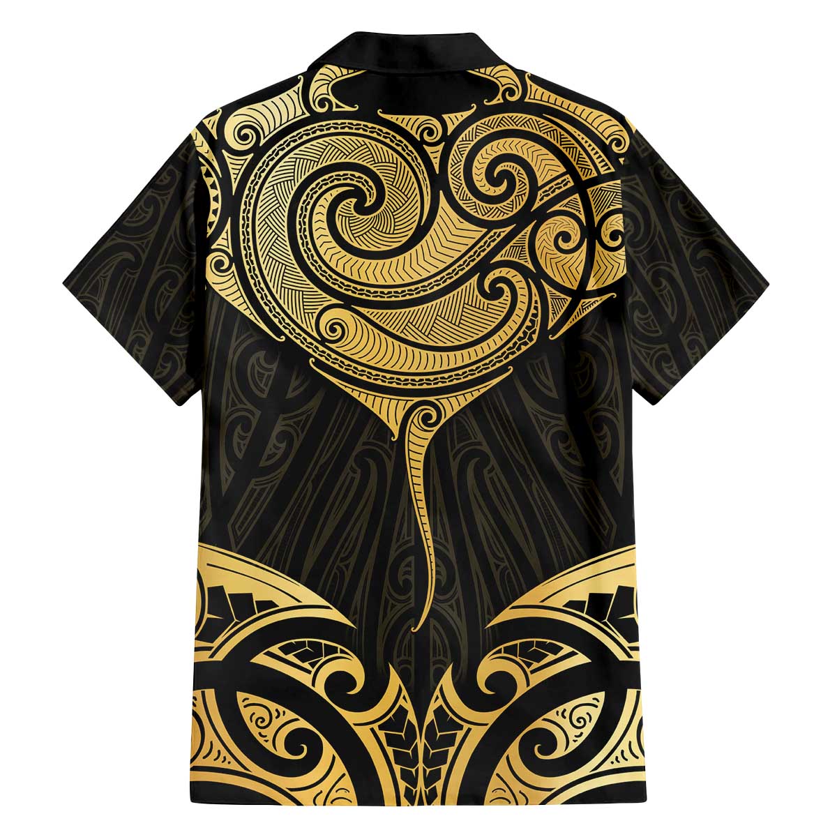 Gold Black New Zealand Manta Ray Family Matching Off The Shoulder Long Sleeve Dress and Hawaiian Shirt Aotearoa Maori Haehae - Polynesian Pride