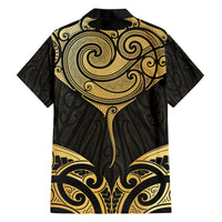 Gold Black New Zealand Manta Ray Family Matching Off The Shoulder Long Sleeve Dress and Hawaiian Shirt Aotearoa Maori Haehae - Polynesian Pride
