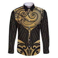 Gold Black New Zealand Manta Ray Family Matching Off The Shoulder Long Sleeve Dress and Hawaiian Shirt Aotearoa Maori Haehae - Polynesian Pride