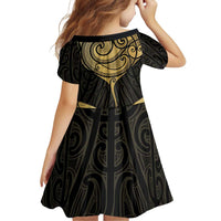 Gold Black New Zealand Manta Ray Family Matching Off Shoulder Short Dress and Hawaiian Shirt Aotearoa Maori Haehae LT14 - Polynesian Pride