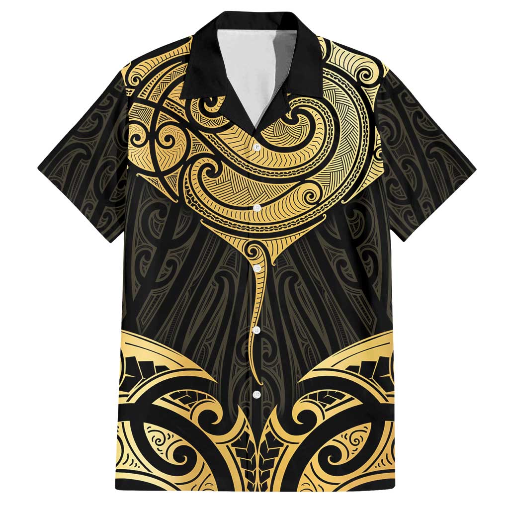 Gold Black New Zealand Manta Ray Family Matching Puletasi and Hawaiian Shirt Aotearoa Maori Haehae LT14 Dad's Shirt - Short Sleeve Black - Polynesian Pride