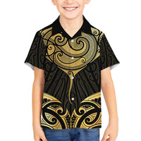 Gold Black New Zealand Manta Ray Family Matching Puletasi and Hawaiian Shirt Aotearoa Maori Haehae LT14 Son's Shirt Black - Polynesian Pride