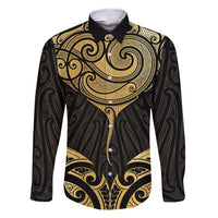 Gold Black New Zealand Manta Ray Family Matching Short Sleeve Bodycon Dress and Hawaiian Shirt Aotearoa Maori Haehae - Polynesian Pride