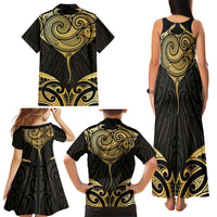 Gold Black New Zealand Manta Ray Family Matching Tank Maxi Dress and Hawaiian Shirt Aotearoa Maori Haehae - Polynesian Pride