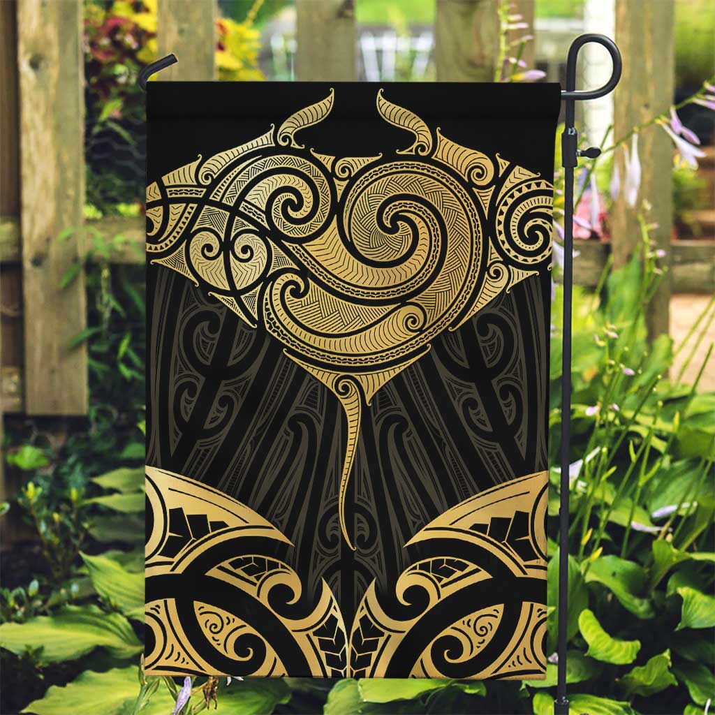 Gold Black New Zealand Manta Ray Garden Flag Aotearoa Maori Haehae - Polynesian Pride
