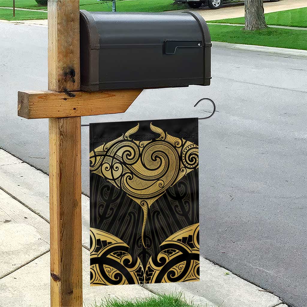 Gold Black New Zealand Manta Ray Garden Flag Aotearoa Maori Haehae - Polynesian Pride