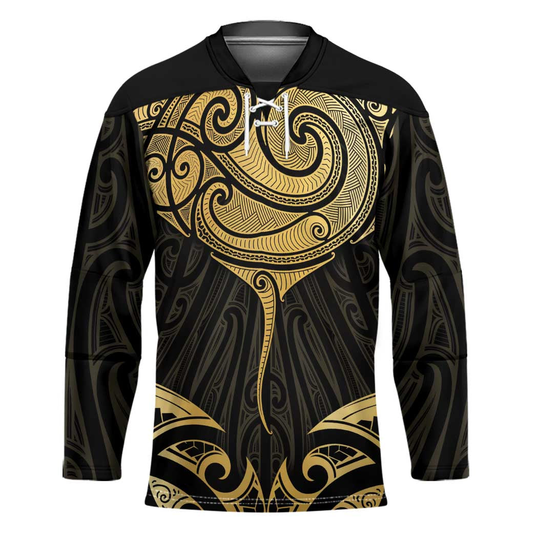 Gold Black New Zealand Manta Ray Hockey Jersey Aotearoa Maori Haehae LT14 Unisex Black - Polynesian Pride