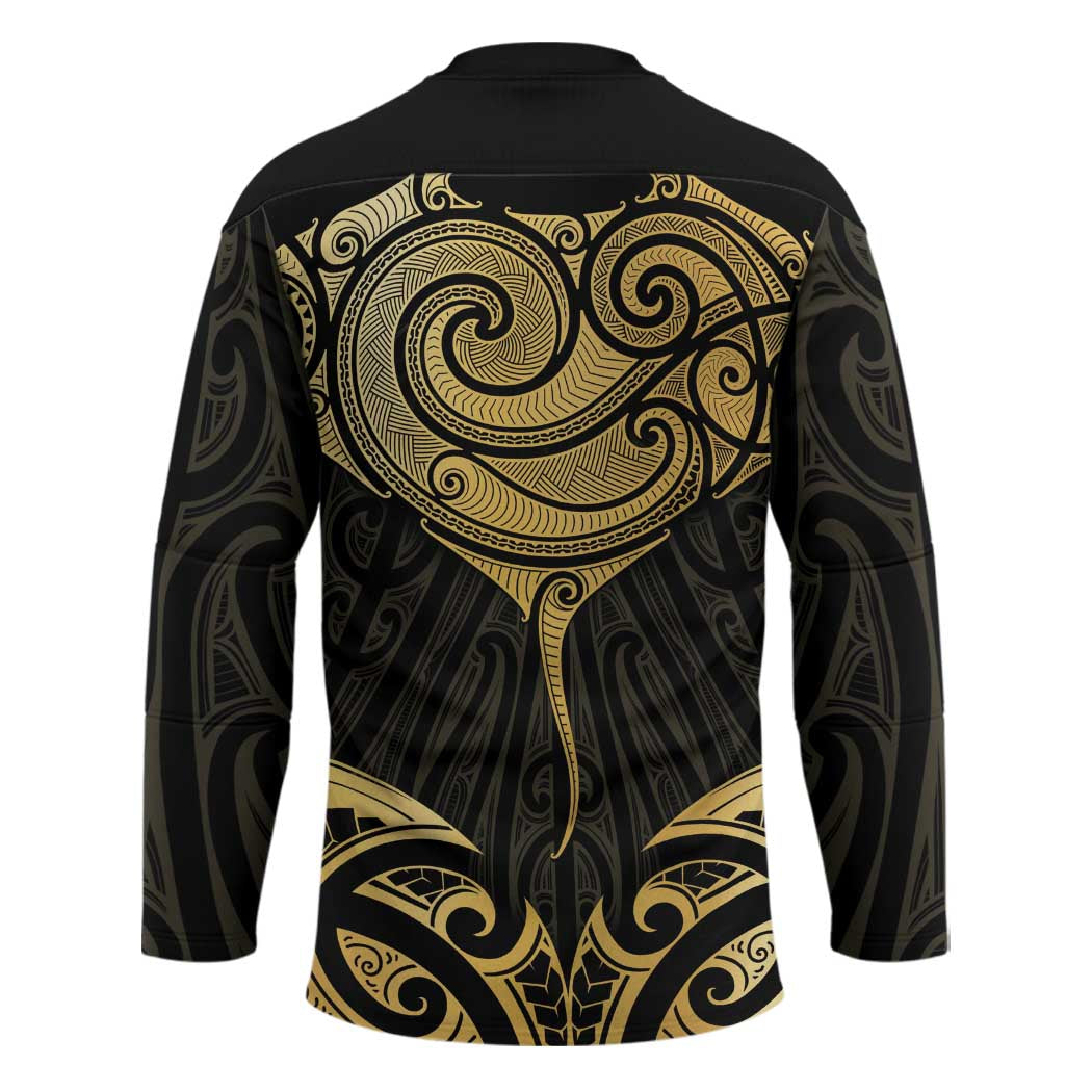 Gold Black New Zealand Manta Ray Hockey Jersey Aotearoa Maori Haehae LT14 - Polynesian Pride