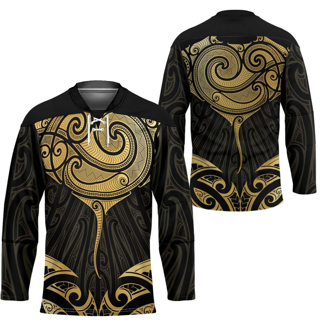 Gold Black New Zealand Manta Ray Hockey Jersey Aotearoa Maori Haehae LT14 - Polynesian Pride