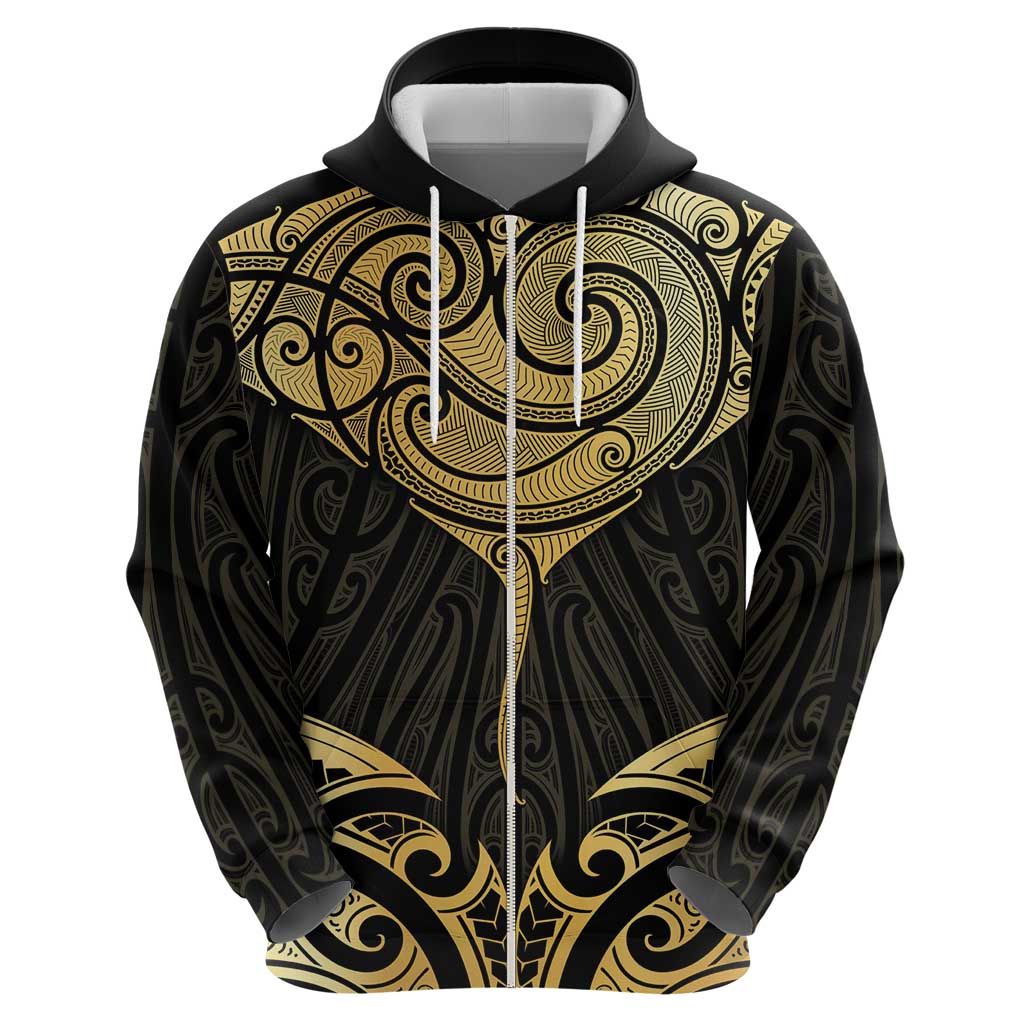 Gold Black New Zealand Manta Ray Hoodie Aotearoa Maori Haehae - Polynesian Pride