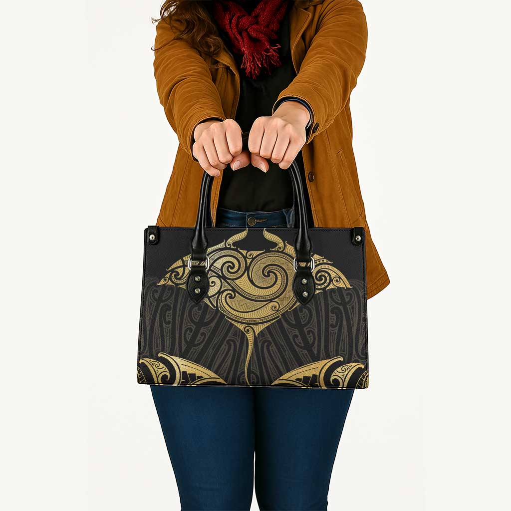 Gold Black New Zealand Manta Ray Leather Bag Aotearoa Maori Haehae - Polynesian Pride