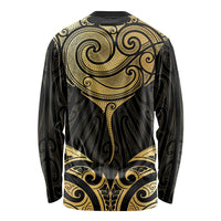 Gold Black New Zealand Manta Ray Long Sleeve Shirt Aotearoa Maori Haehae LT14 - Polynesian Pride