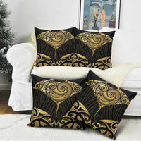 Gold Black New Zealand Manta Ray Pillow Cover Aotearoa Maori Haehae - Polynesian Pride